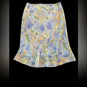 Chic Floral Midi Skirt in Blue and‎ Yellow